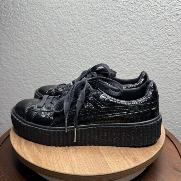 Puma x‎ Fenty By Rihanna Creeper Black patent leather platform Sneakers Size 9.5 - Picture 2 of 9